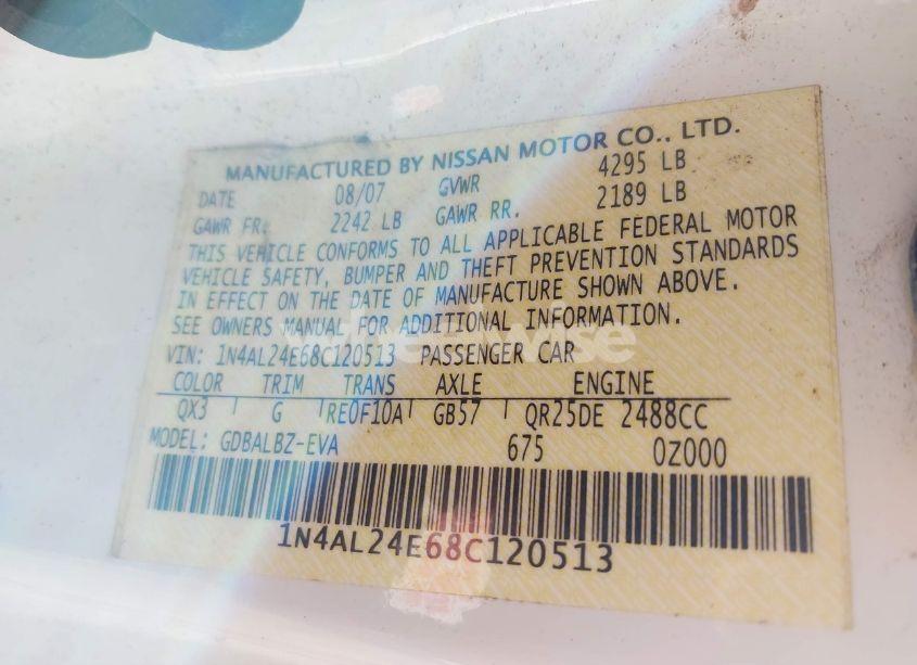 Photo 9 of 2008 Nissan Altima 2.5 S (VIN 1N4AL24E68C120513)