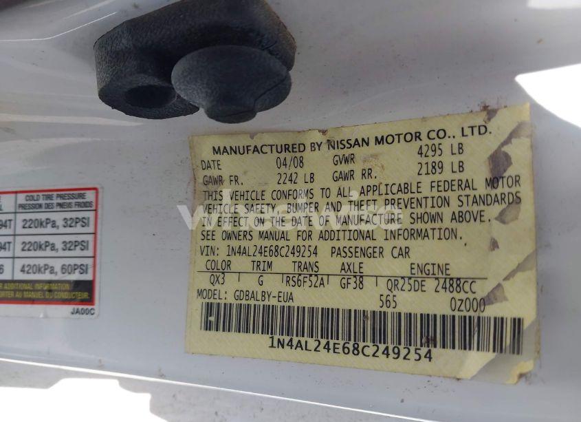 Photo 9 of 2008 Nissan Altima 2.5 S (VIN 1N4AL24E68C249254)