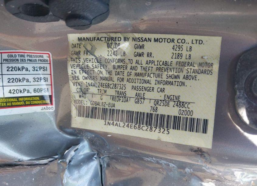 Photo 9 of 2008 Nissan Altima 2.5 S (VIN 1N4AL24E68C287325)