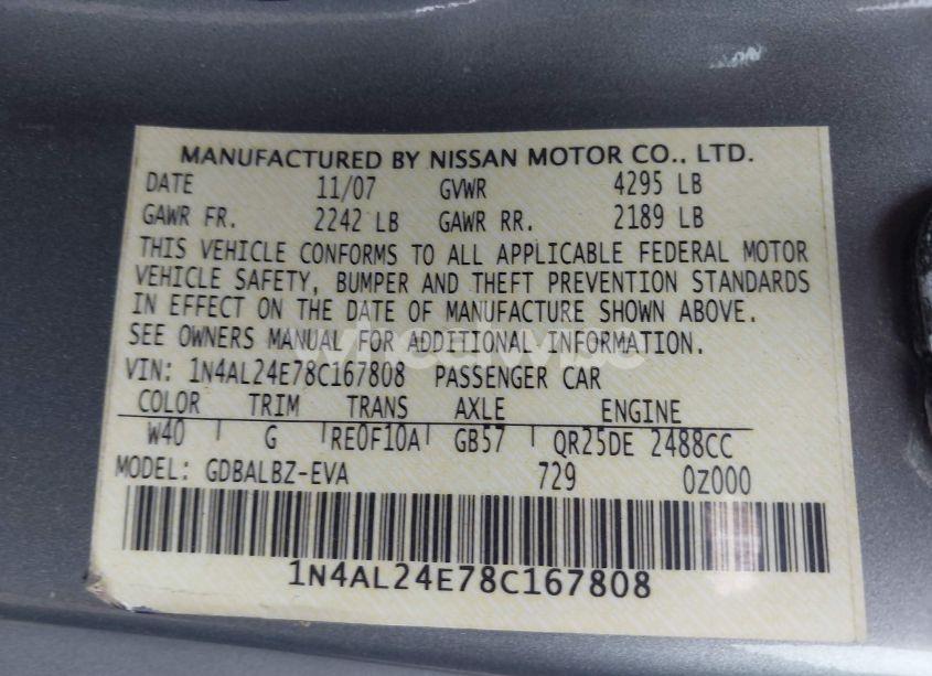 Photo 9 of 2008 Nissan Altima 2.5 S (VIN 1N4AL24E78C167808)