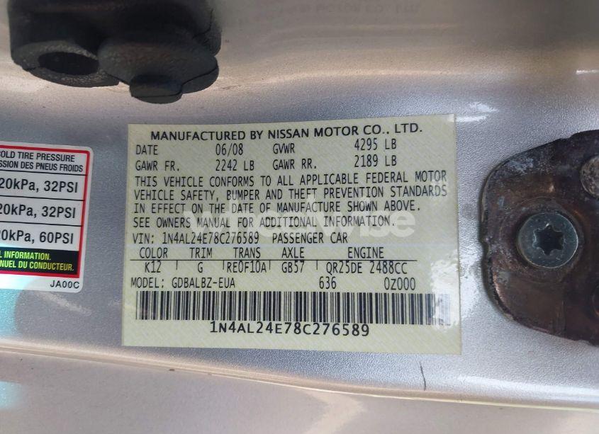 Photo 9 of 2008 Nissan Altima 2.5 S (VIN 1N4AL24E78C276589)