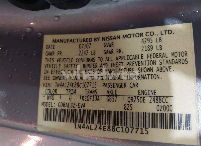 Photo 9 of 2008 Nissan Altima 2.5 S (VIN 1N4AL24E88C107715)