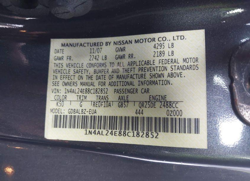 Photo 9 of 2008 Nissan Altima 2.5 S (VIN 1N4AL24E88C182852)