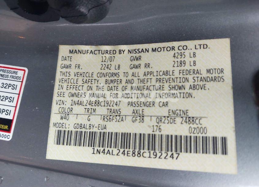 Photo 9 of 2008 Nissan Altima 2.5 S (VIN 1N4AL24E88C192247)