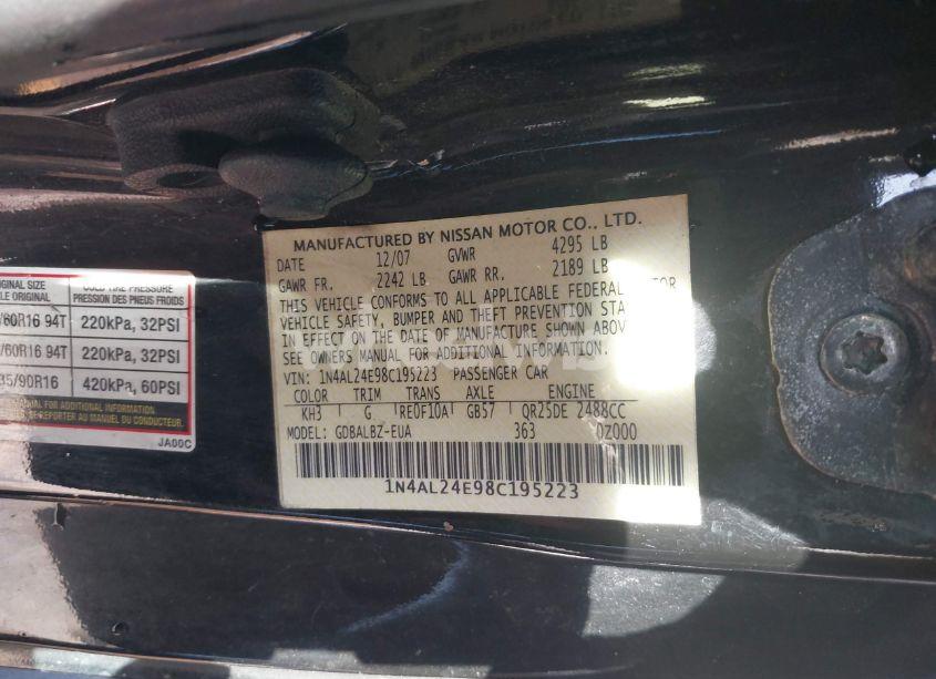 Photo 9 of 2008 Nissan Altima 2.5 S (VIN 1N4AL24E98C195223)