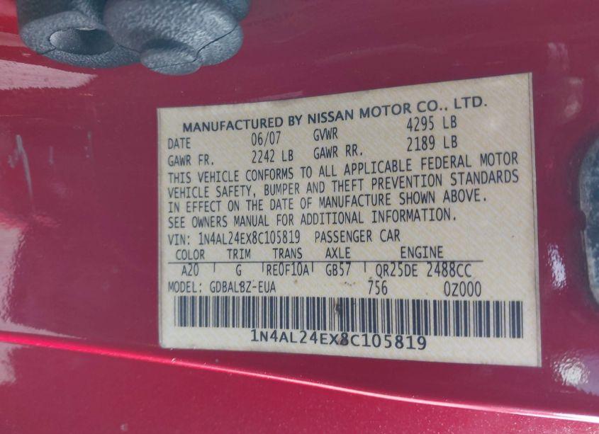 Photo 9 of 2008 Nissan Altima 2.5 S (VIN 1N4AL24EX8C105819)