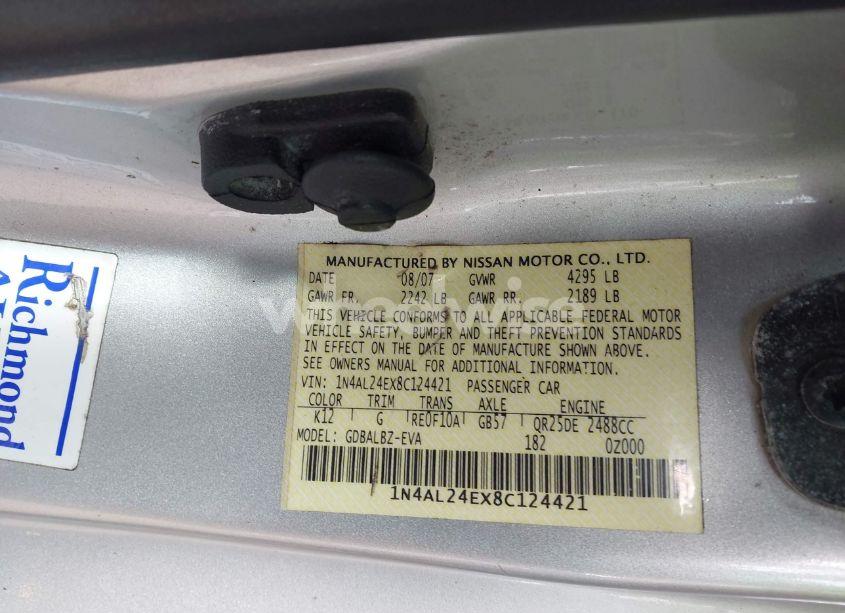 Photo 9 of 2008 Nissan Altima 2.5 S (VIN 1N4AL24EX8C124421)