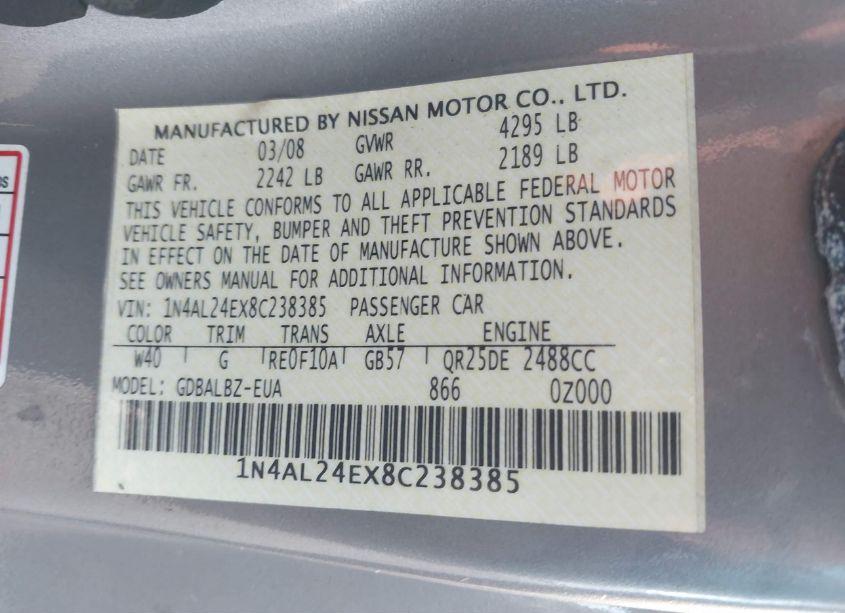 Photo 9 of 2008 Nissan Altima 2.5 S (VIN 1N4AL24EX8C238385)