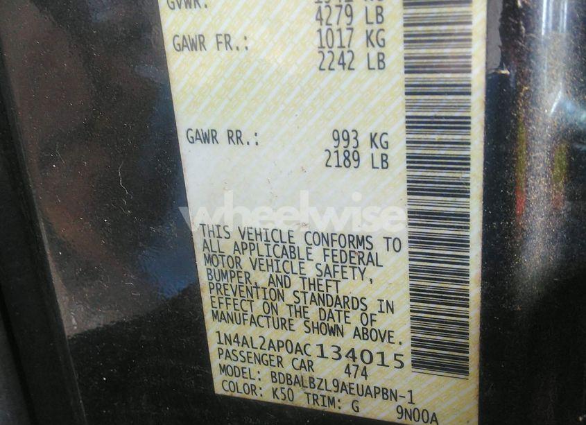 Photo 9 of 2010 Nissan Altima 2.5 S (VIN 1N4AL2AP0AC134015)