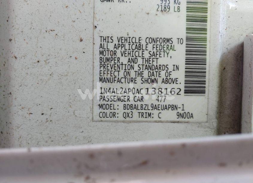 Photo 9 of 2010 Nissan Altima 2.5 SL (VIN 1N4AL2AP0AC138162)