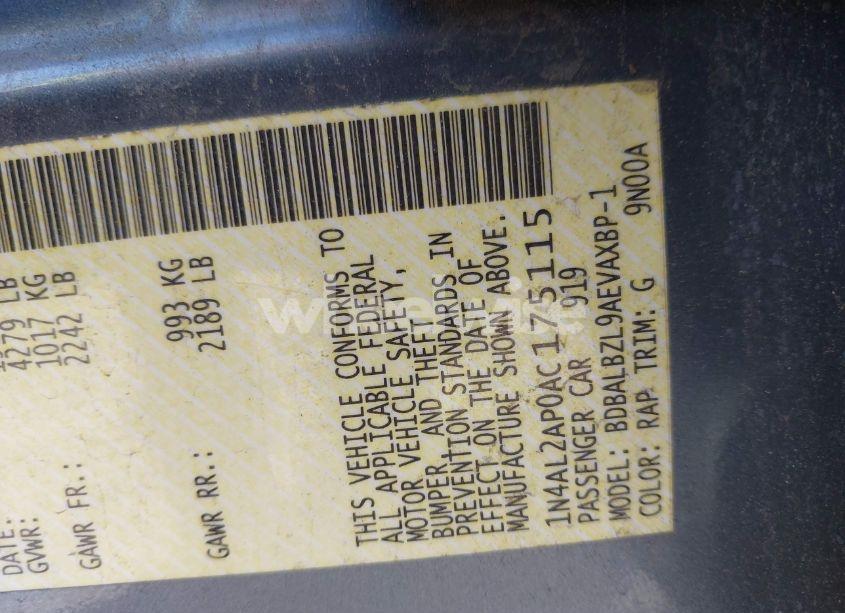 Photo 9 of 2010 Nissan Altima 2.5 S (VIN 1N4AL2AP0AC175115)