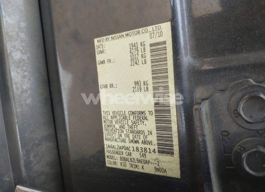 Photo 9 of 2010 Nissan Altima 2.5 S (VIN 1N4AL2AP0AC183814)