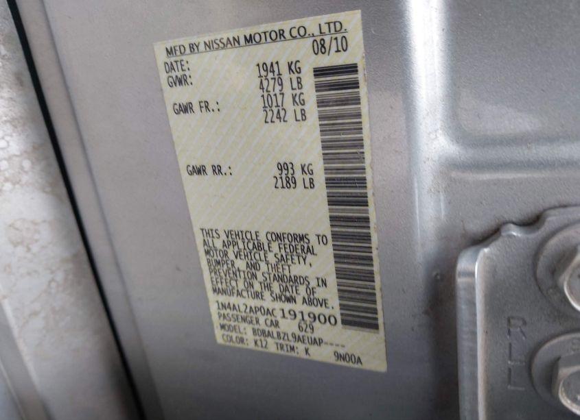 Photo 9 of 2010 Nissan Altima 2.5 S (VIN 1N4AL2AP0AC191900)