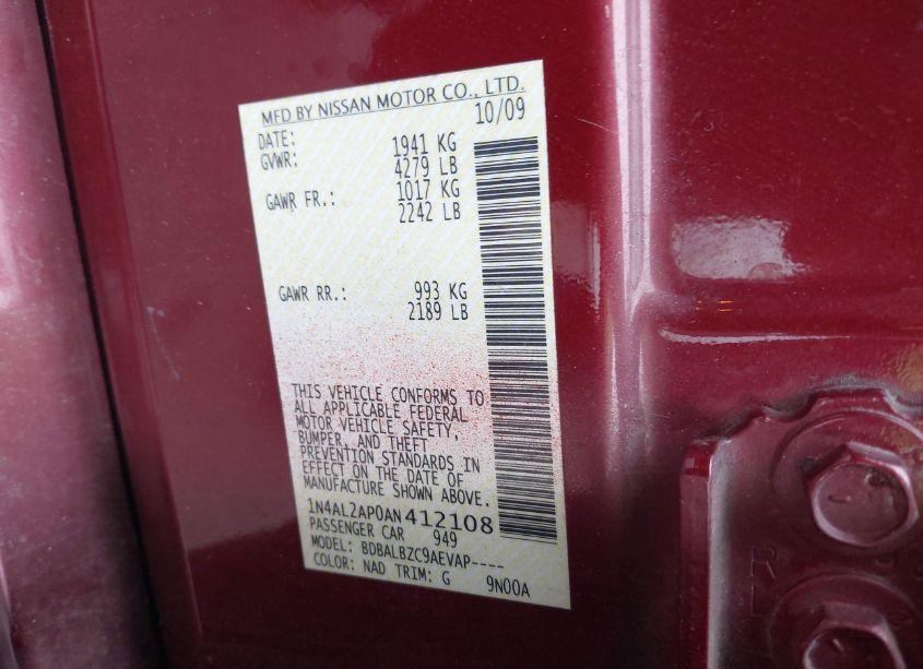 Photo 9 of 2010 Nissan Altima 2.5 S (VIN 1N4AL2AP0AN412108)