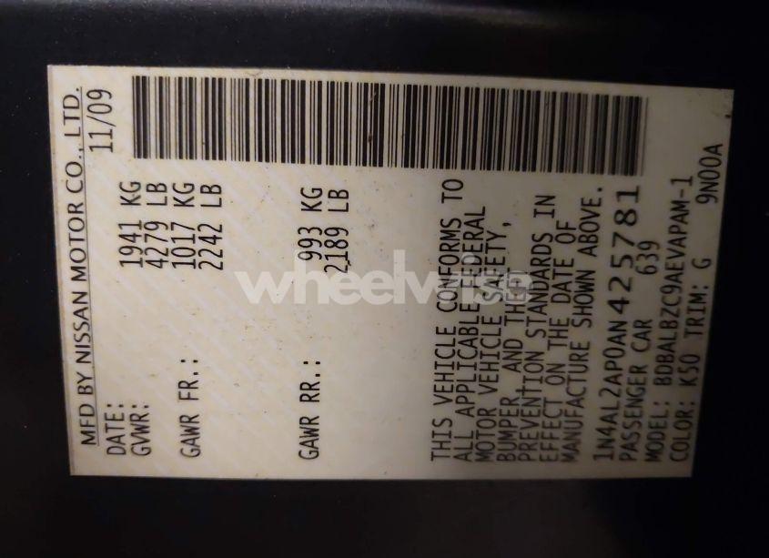 Photo 9 of 2010 Nissan Altima 2.5 S (VIN 1N4AL2AP0AN425781)