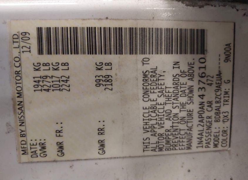 Photo 9 of 2010 Nissan Altima 2.5 S (VIN 1N4AL2AP0AN437610)