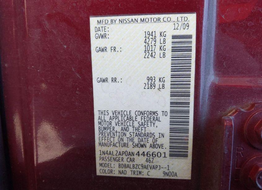 Photo 9 of 2010 Nissan Altima 2.5 S (VIN 1N4AL2AP0AN446601)