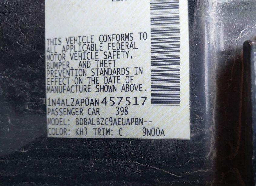 Photo 9 of 2010 Nissan Altima 2.5 S (VIN 1N4AL2AP0AN457517)