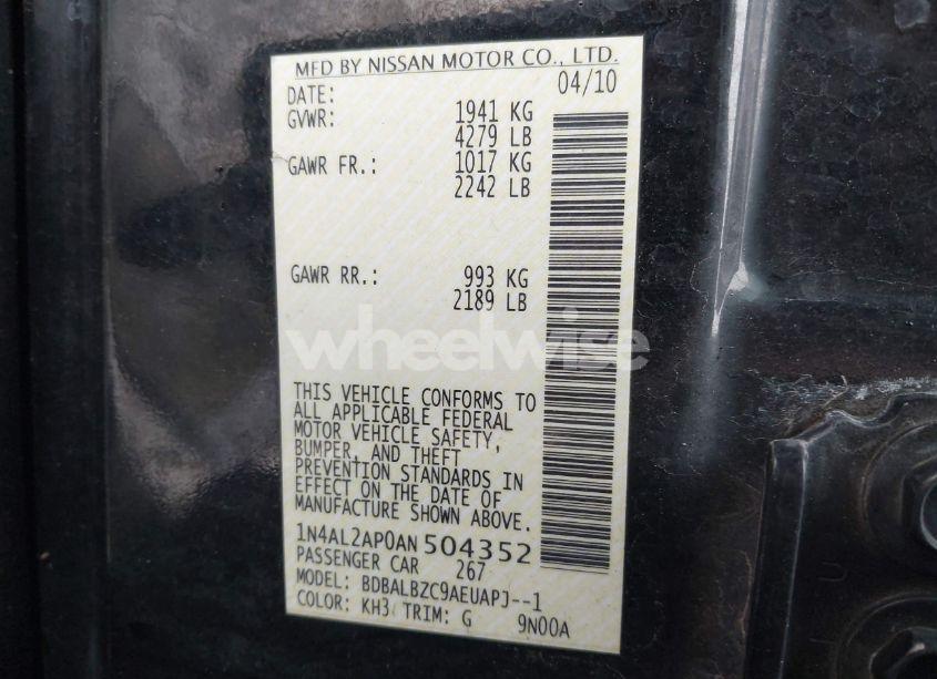 Photo 9 of 2010 Nissan Altima 2.5 S (VIN 1N4AL2AP0AN504352)