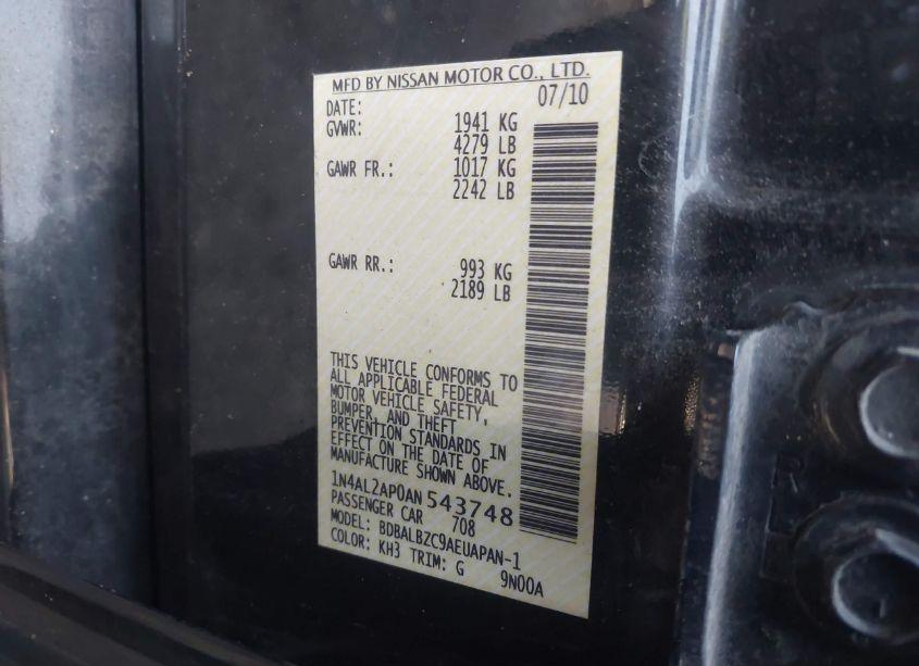 Photo 9 of 2010 Nissan Altima 2.5 S (VIN 1N4AL2AP0AN543748)