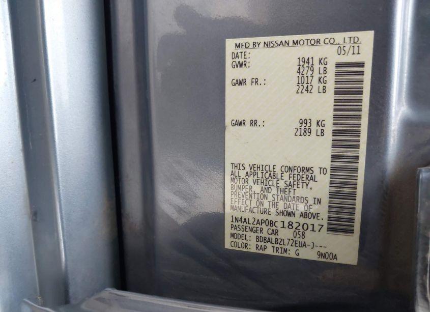 Photo 9 of 2011 Nissan Altima 2.5 S (VIN 1N4AL2AP0BC182017)