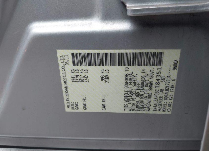 Photo 9 of 2011 Nissan Altima 2.5 S (VIN 1N4AL2AP0BC184351)