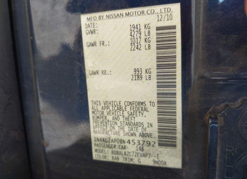 Photo 9 of 2011 Nissan Altima 2.5 S (VIN 1N4AL2AP0BN453792)