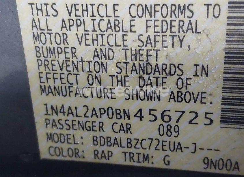 Photo 9 of 2011 Nissan Altima 2.5 S (VIN 1N4AL2AP0BN456725)