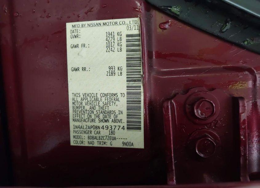 Photo 9 of 2011 Nissan Altima 2.5 S (VIN 1N4AL2AP0BN493774)