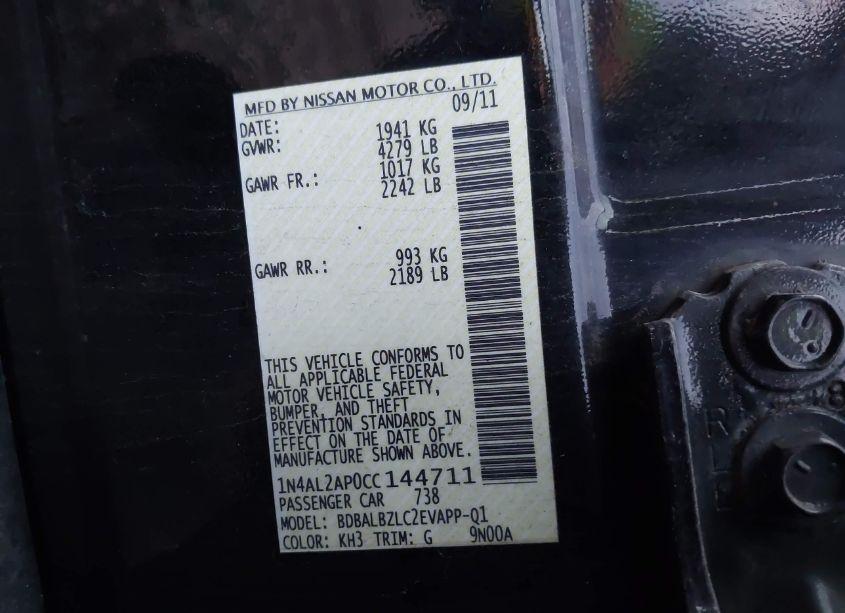 Photo 9 of 2012 Nissan Altima 2.5 S (VIN 1N4AL2AP0CC144711)