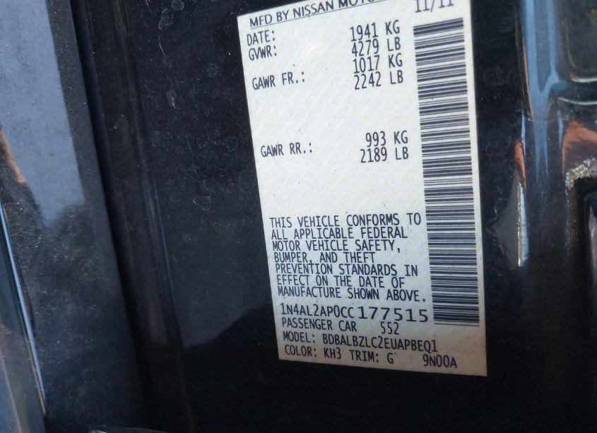 Photo 9 of 2012 Nissan Altima 2.5 S (VIN 1N4AL2AP0CC177515)