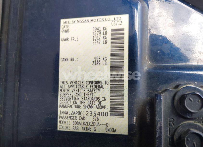 Photo 9 of 2012 Nissan Altima 2.5 S (VIN 1N4AL2AP0CC235400)