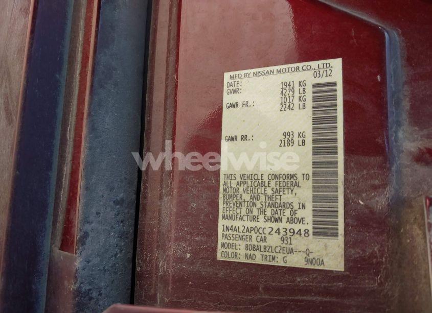 Photo 9 of 2012 Nissan Altima 2.5 S (VIN 1N4AL2AP0CC243948)