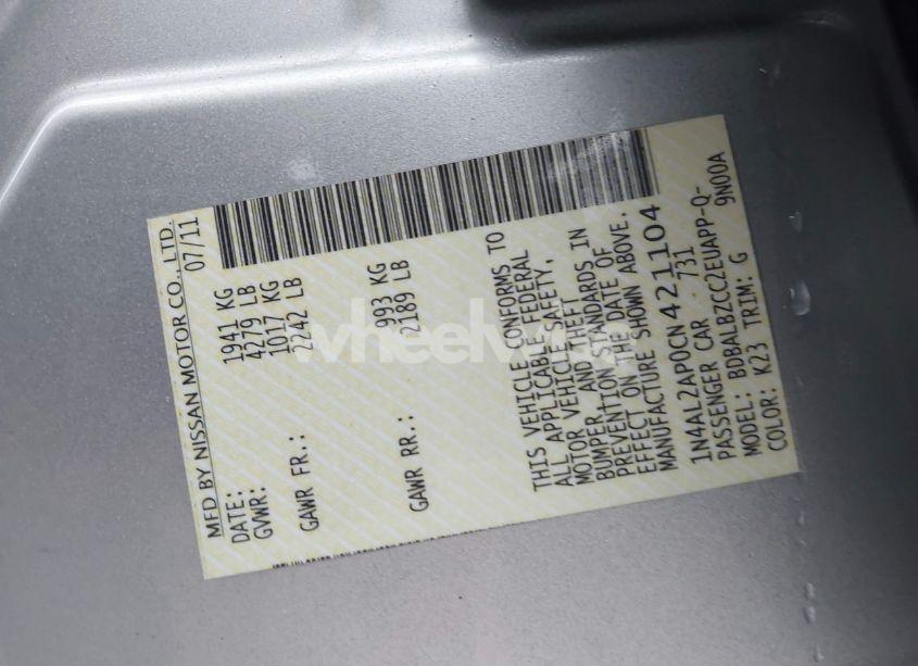 Photo 9 of 2012 Nissan Altima 2.5 S (VIN 1N4AL2AP0CN421104)