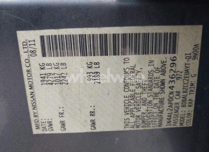 Photo 9 of 2012 Nissan Altima 2.5 S (VIN 1N4AL2AP0CN436296)