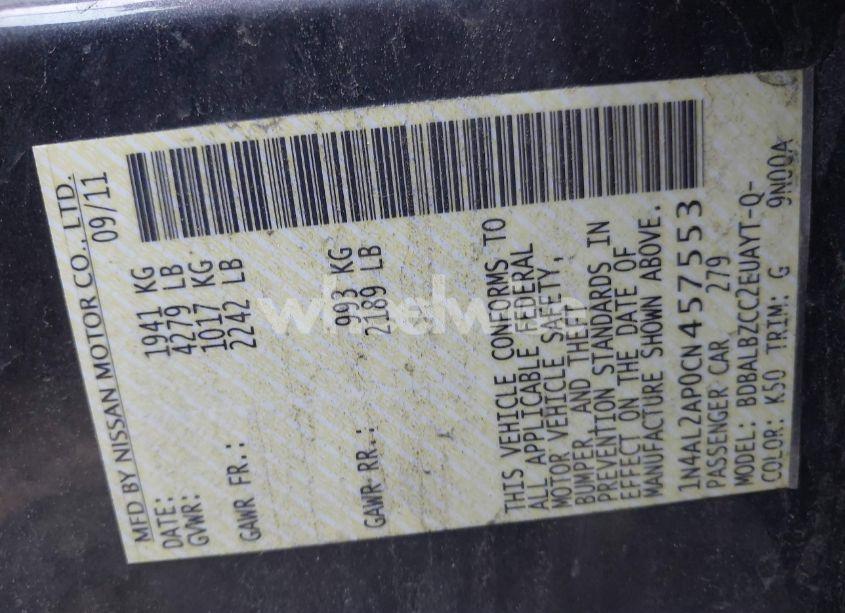 Photo 9 of 2012 Nissan Altima 2.5 S (VIN 1N4AL2AP0CN457553)