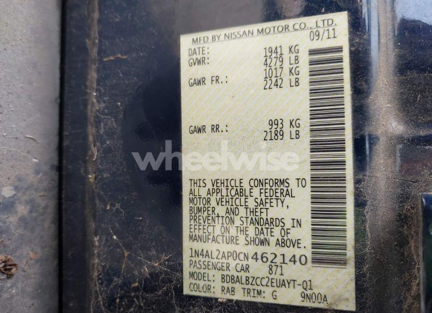 Photo 9 of 2012 Nissan Altima 2.5 S (VIN 1N4AL2AP0CN462140)