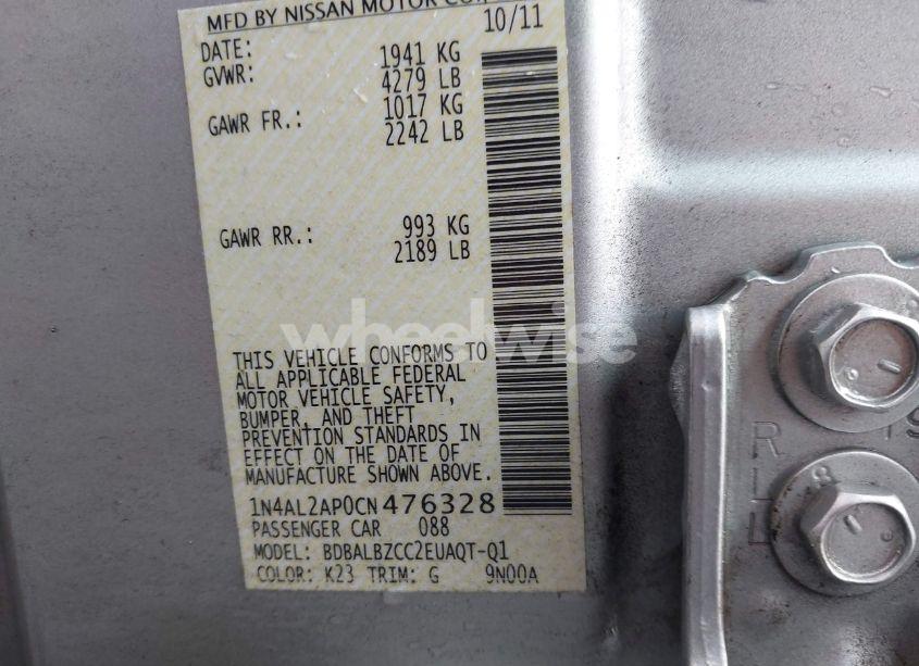 Photo 9 of 2012 Nissan Altima 2.5 S (VIN 1N4AL2AP0CN476328)