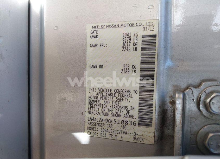 Photo 9 of 2012 Nissan Altima 2.5 S (VIN 1N4AL2AP0CN518836)