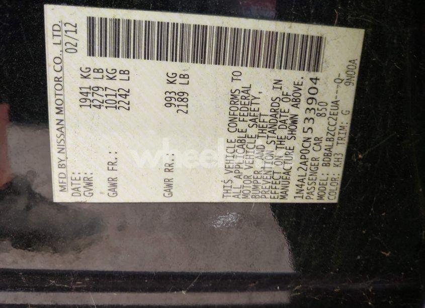 Photo 9 of 2012 Nissan Altima 2.5 S (VIN 1N4AL2AP0CN533904)