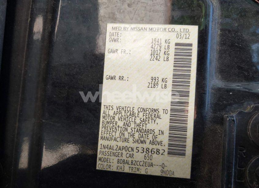 Photo 9 of 2012 Nissan Altima 2.5 S (VIN 1N4AL2AP0CN538682)