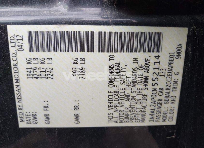 Photo 9 of 2012 Nissan Altima 2.5 S (VIN 1N4AL2AP0CN552114)