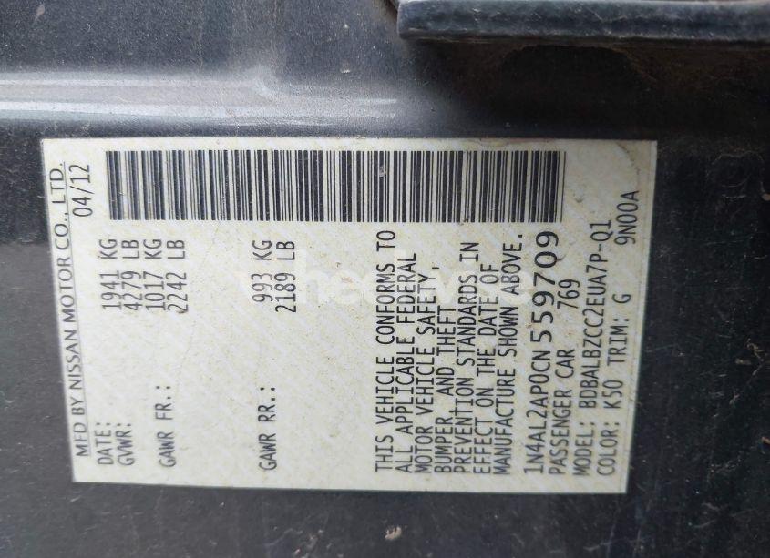 Photo 9 of 2012 Nissan Altima 2.5 S (VIN 1N4AL2AP0CN559709)