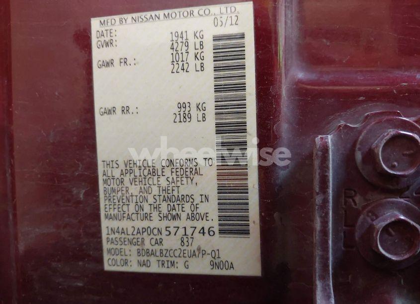 Photo 9 of 2012 Nissan Altima 2.5 S (VIN 1N4AL2AP0CN571746)