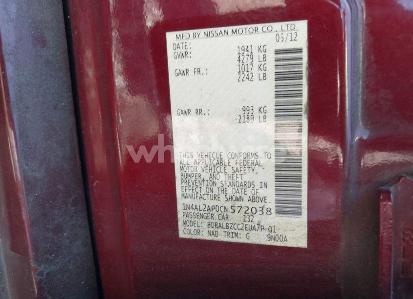 Photo 9 of 2012 Nissan Altima 2.5 S (VIN 1N4AL2AP0CN572038)