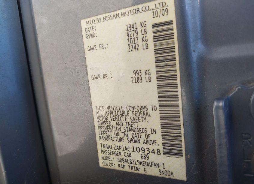 Photo 9 of 2010 Nissan Altima 2.5 S (VIN 1N4AL2AP1AC109348)