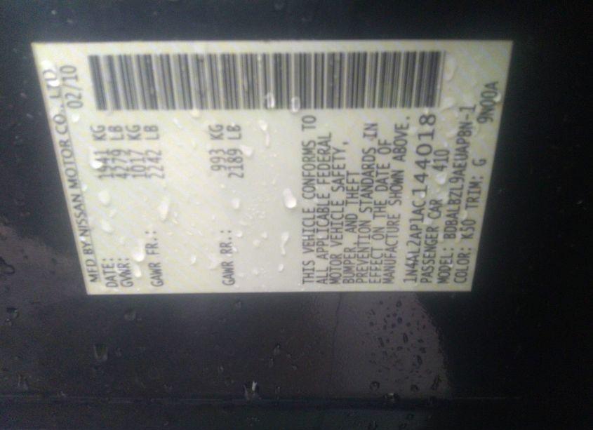 Photo 9 of 2010 Nissan Altima 2.5 SL (VIN 1N4AL2AP1AC144018)