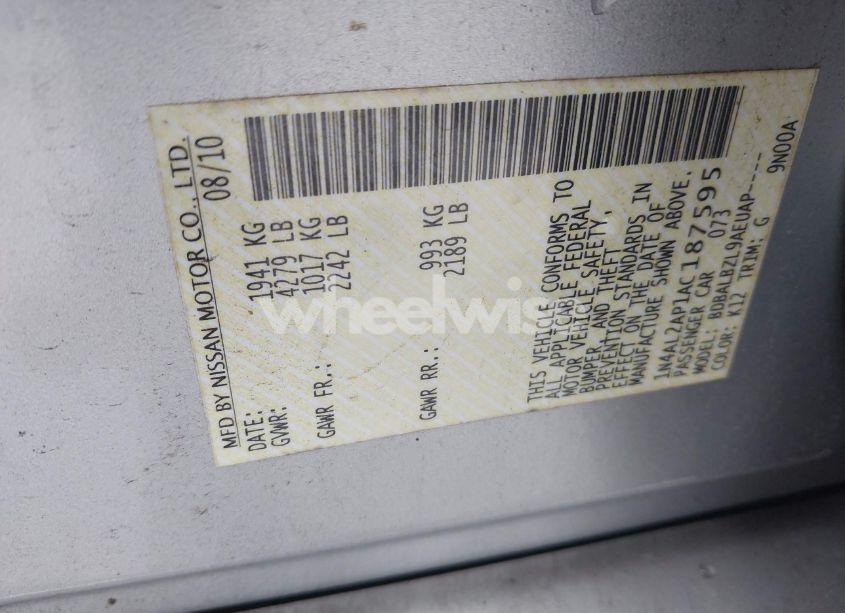 Photo 9 of 2010 Nissan Altima 2.5 S (VIN 1N4AL2AP1AC187595)