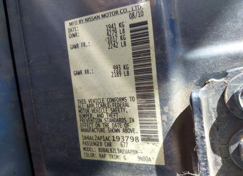 Photo 9 of 2010 Nissan Altima 2.5 S (VIN 1N4AL2AP1AC193798)