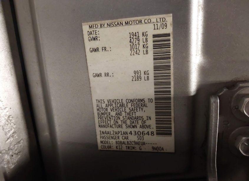 Photo 9 of 2010 Nissan Altima 2.5 S (VIN 1N4AL2AP1AN430648)